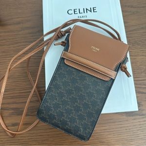 Celine Phone Pouch with Flap in Triomphe Canvas